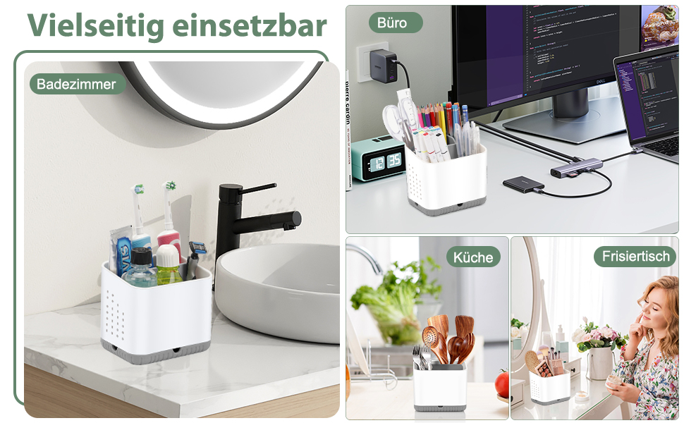 Тримач для зубних щіток з пластику, антиковзкий, для електричної зубної щітки, сірий, з 4 слотами, з піддоном для зливу води