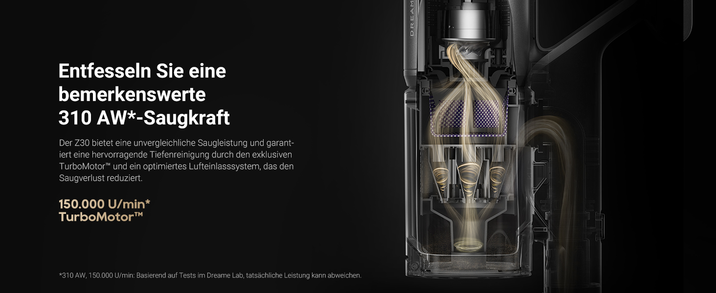 Dreame Z30 - Бездротовий пилосос з потужністю 190AW, 90 хвилин роботи, детекцією бруду, LED-дисплеєм та синім LED-підсвічуванням. Ідеально для прибирання дому, видалення шерсті тварин та килимів.