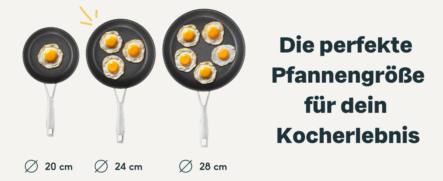 SILBERTHAL 3-Piece Stainless Steel Frying Pan Set - Induction Compatible, Non-Stick, Oven-Safe (up to 250°C) - 20, 24, and 28 cm