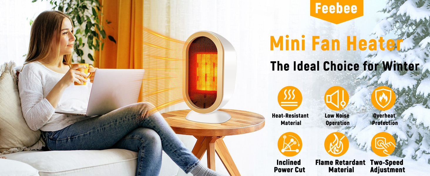 Електричний обігрівач Feebee: енергозберігаючий, тихий, 800/1200W, портативний, з контролем температури та захистом від перегріву та перекидання. Ідеально для спальні, дому, офісу (білий)