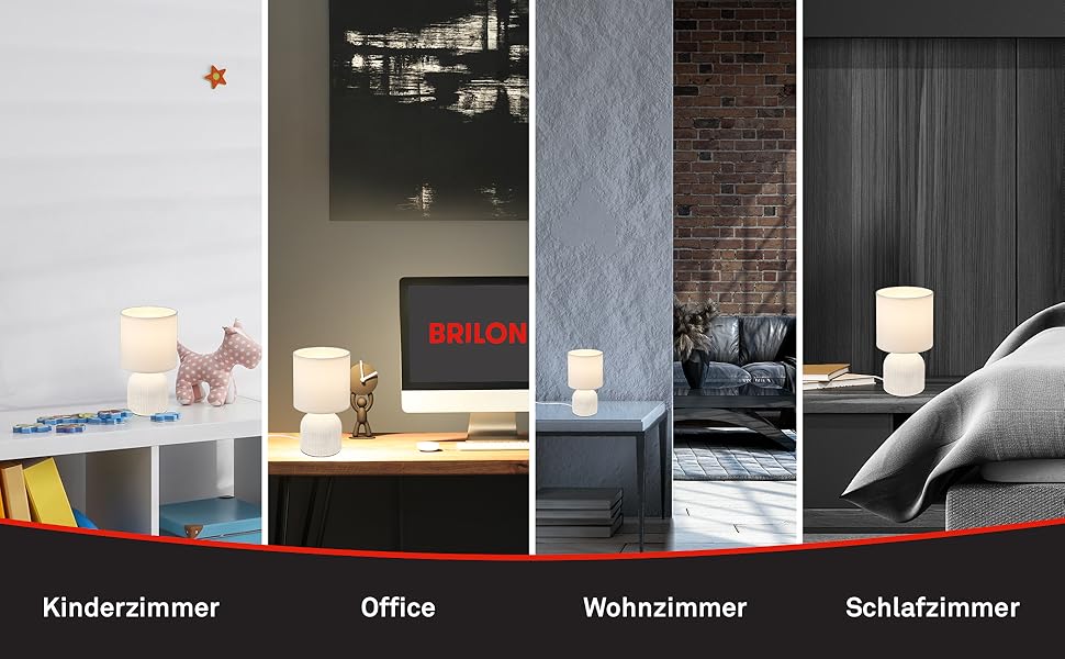 Лампа настільна BRILONER з тканинним абажуром, вимикачем на кабелі, керамічним цоколем, 15x28 см (ДxВ), білий