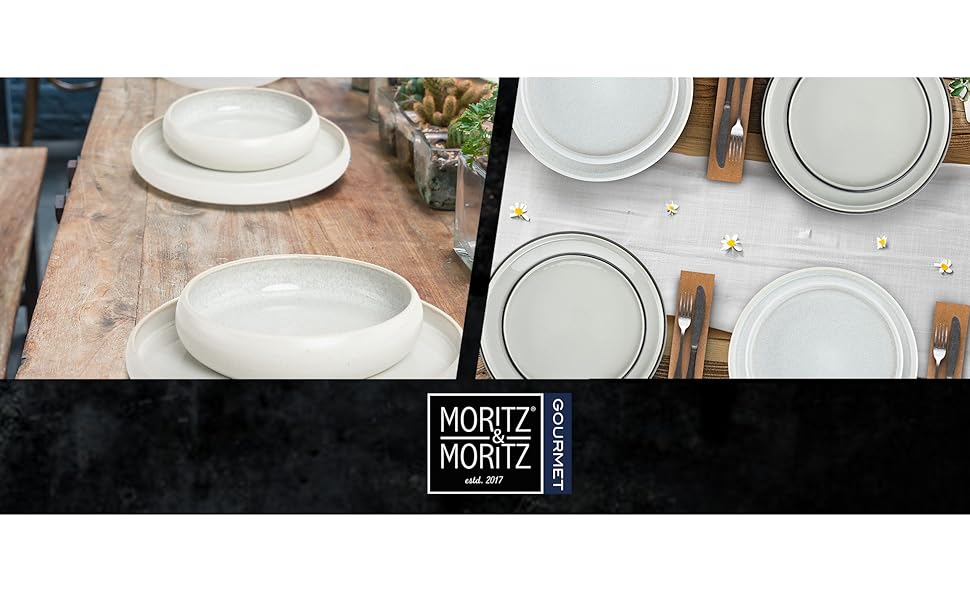 Набір посуду Moritz & Moritz SOLID UNI на 6 осіб, кремовий, 18 предметів - сучасний керамічний посуд для мікрохвильовки та посудомийної машини