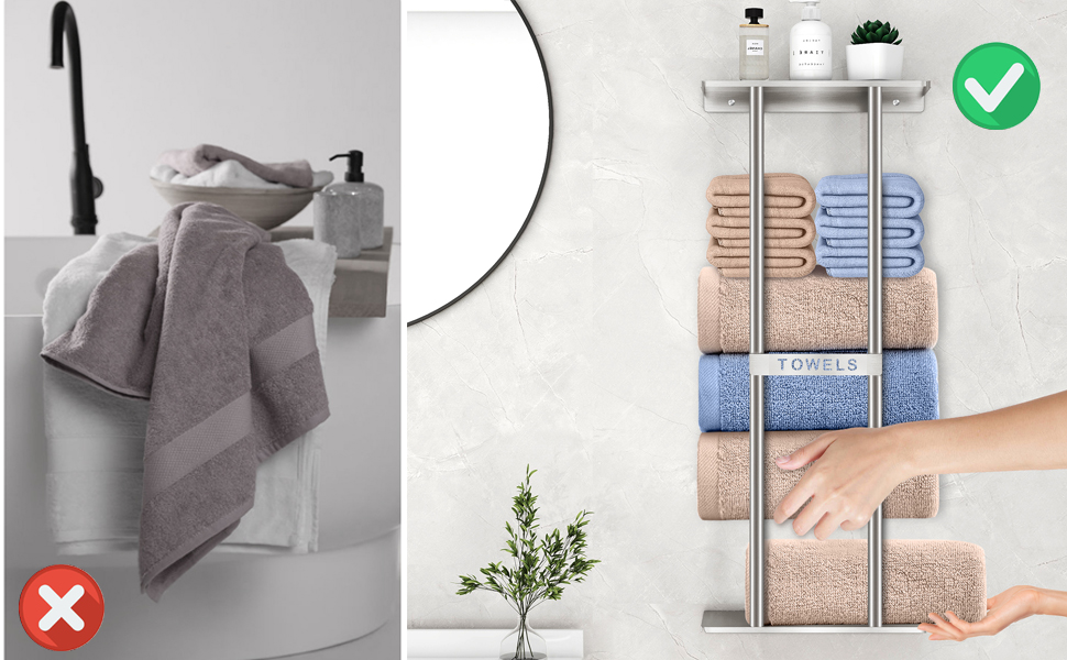 Тримач для рушників на стіну, велика полиця для рушників у ванну кімнату, металева підставка для гостей, сріблястого кольору (30 дюймів)