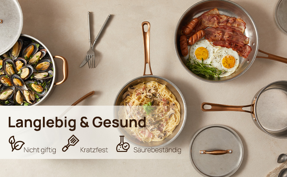 Набір каструль KOKHUB 8 предметів з нержавіючої сталі для індукційних плит, вінтажний стиль, без PFOA/PFAS/PTFE, підходить для всіх типів плит та духовки, можна мити в посудомийній машині