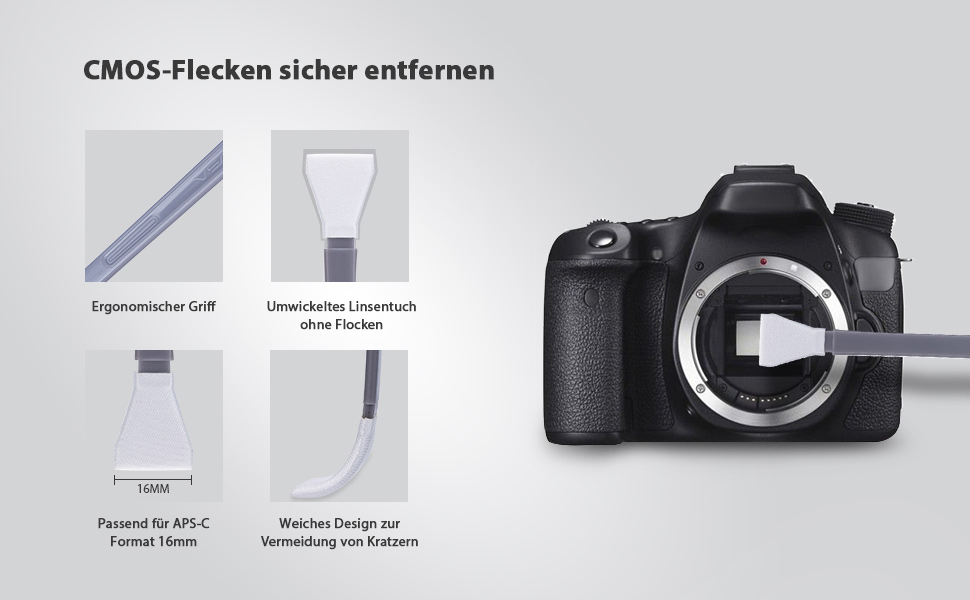 Набір для чищення сенсора камери VSGO 12 шт. з розчином 10 мл, сухими стікерами для CCD/CMOS, для Nikon, Sony (16 мм з очисником)