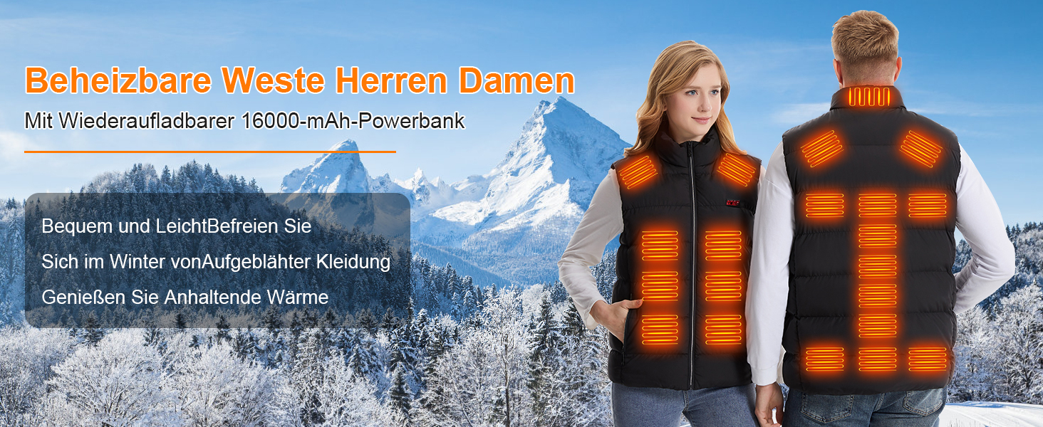 Електрична гріюча жилетка GuKKK з акумулятором 16000 mAh, 3 режими нагріву, USB зарядка, 21 зона нагріву, для катання на конях, лиж та активного відпочинку на вулиці