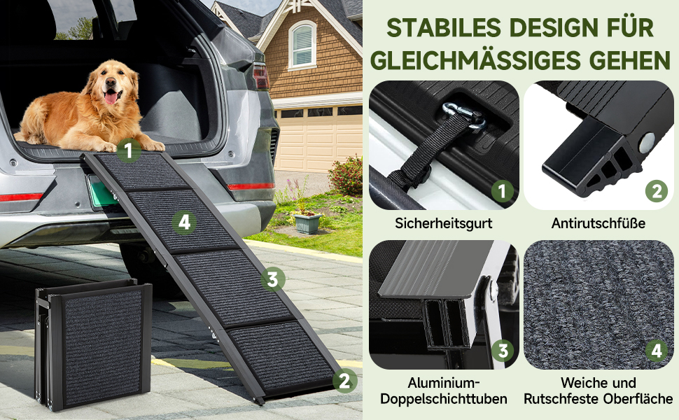 Рампа для собак Fellie - складана, для великих, середніх та малих собак, до 100 кг, 170 см