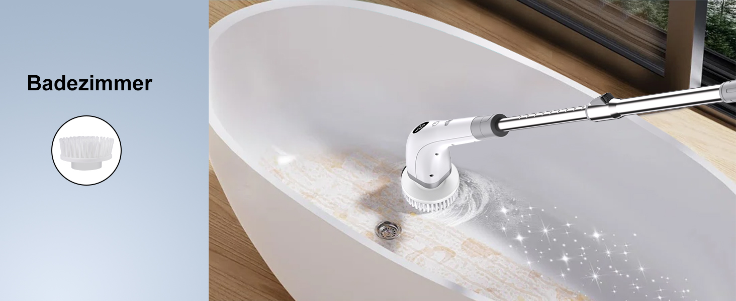 Електрична щітка для прибирання 7 в 1 з регульованою ручкою, змінними насадками, 2 швидкості, для ванної, плитки, IPX7, білий/сірий