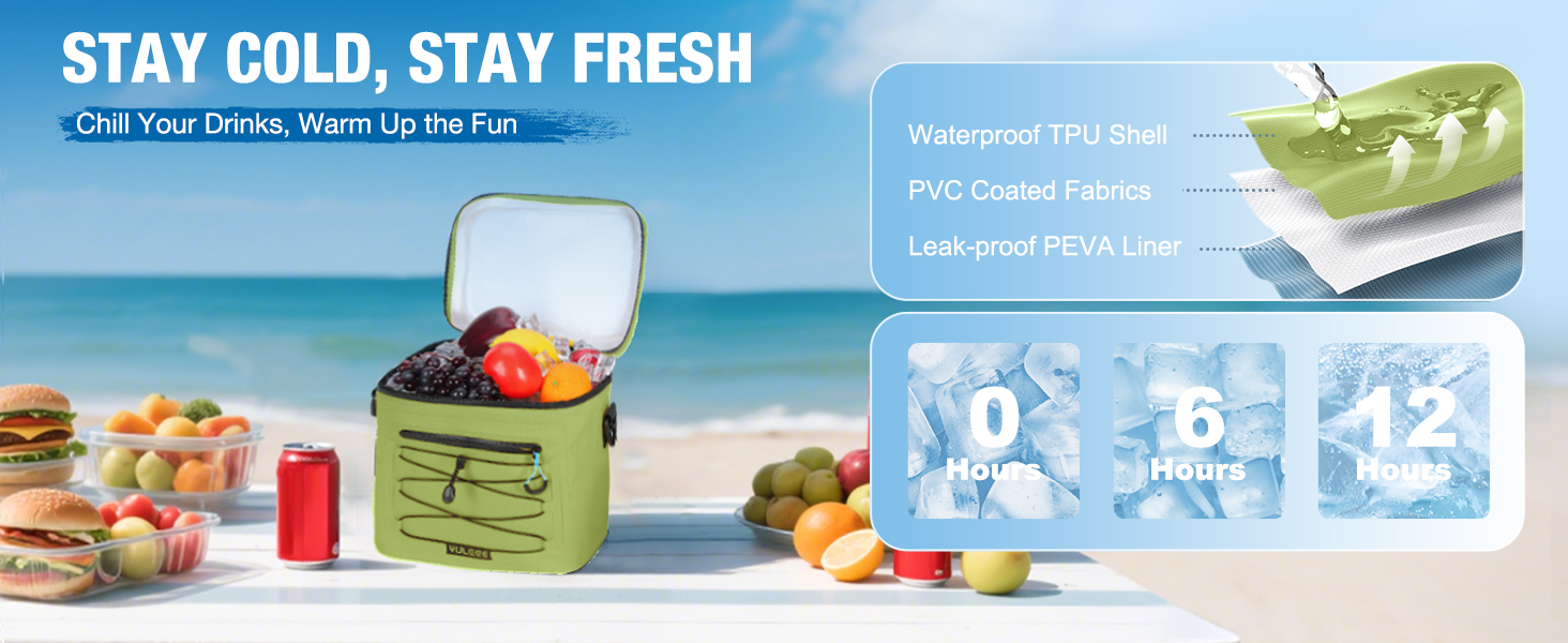 Кühltasche 24L: Водонепроникна сумка-холодильник для пікніка, пляжу, кемпінгу, офісу, транспортування продуктів (армійний зелений)