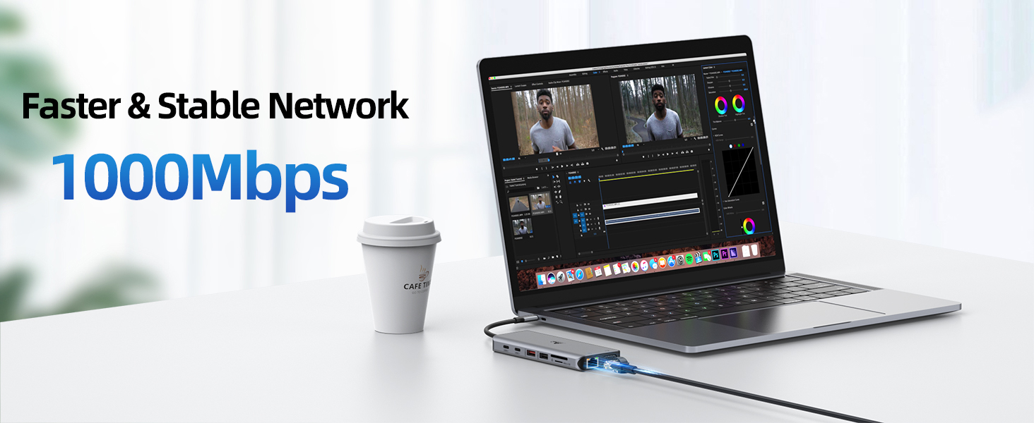 Док-станція USB-C для ноутбука з підтримкою 2 моніторів (Dual Monitor), 8 в 1: HDMI, DisplayPort, Ethernet, PD 100W, USB 3.0, сумісна з Dell, HP