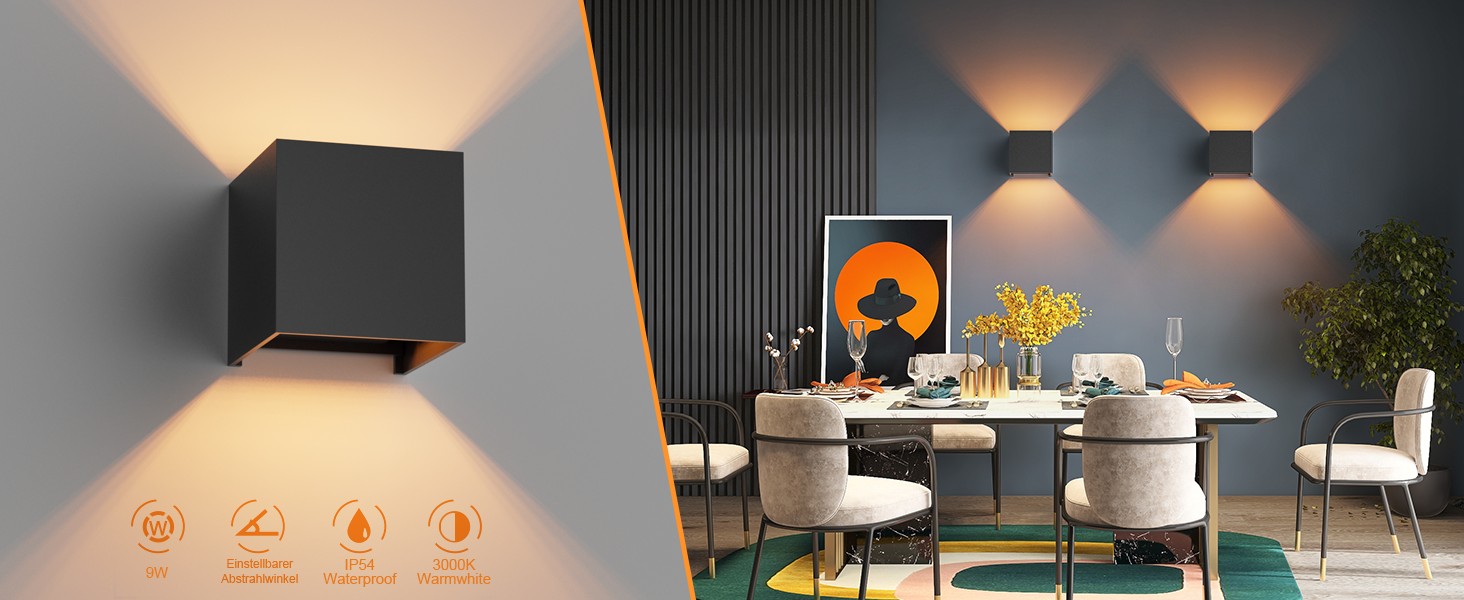 LED-стінні світильники Klighten 2 шт. з регульованим кутом освітлення, тепле світло 3000K, алюміній, для внутрішнього та зовнішнього використання, антрацит (чорний)