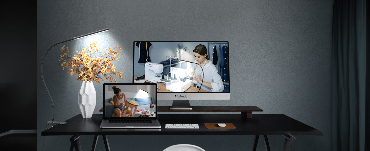 Лампа настільна LED Mojimdo 77 з пультом, 40 см, 3 кольори, 5 рівнів яскравості, гнучкий поворот 360°, USB-зарядка, чорна (70 см висота)