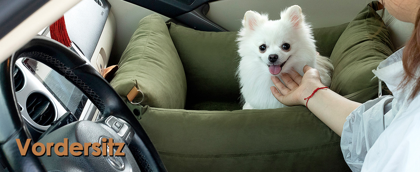 Small & Medium Dog Car Seat - Portable Pet Carrier with Extendable Bed, Washable Travel Dog Bed with Storage Pockets & Safety Belt - Green