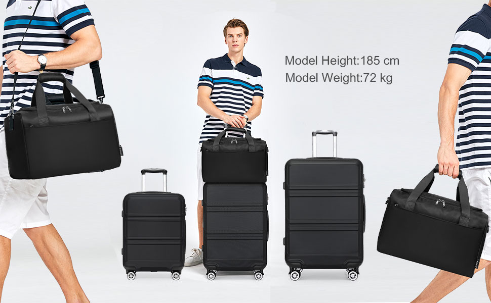 Набір валіз KONO 55 см: 2 валізи + сумка Ryanair (40x20x25 см). Колір: кремовий (чорний).