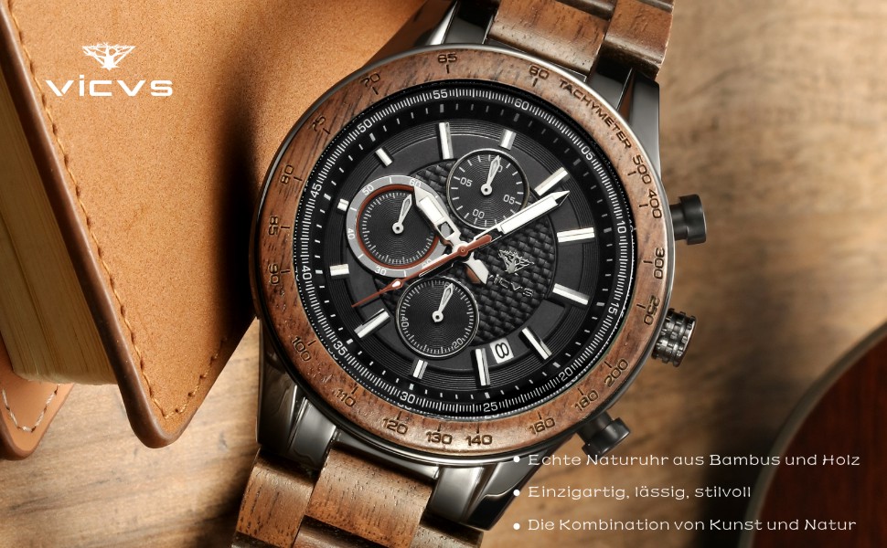 Дерев'яний годинник на руку, 100% натуральне дерево, японський кварцовий механізм з датою, хронограф, горіх