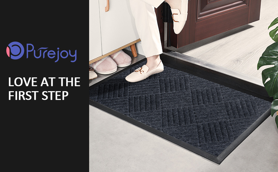 Гумовий килимок Purejoy 60x90 см для дому та вулиці. Нековзкий, миючий, для входу, сірий.