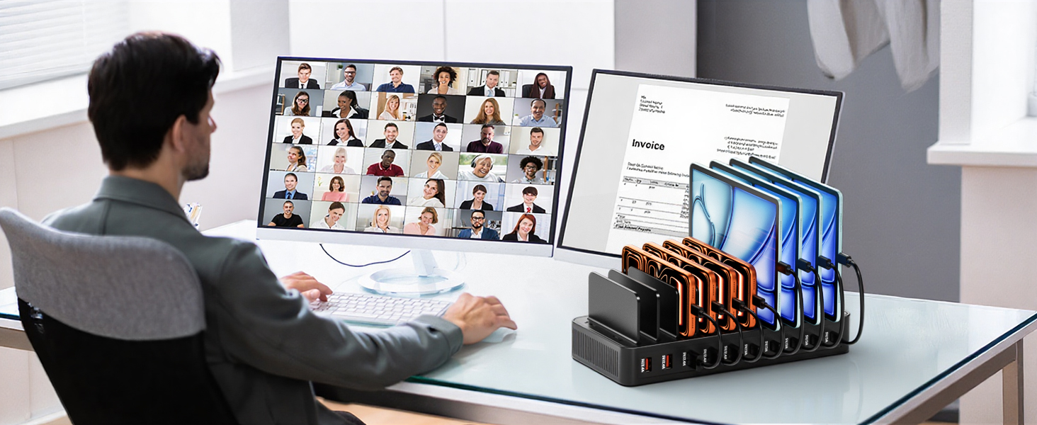 USB зарядний пристрій на 20 портів: Інтелектуальна станція для зарядки iPhone, Samsung, Google та інших пристроїв | Мережевий адаптер