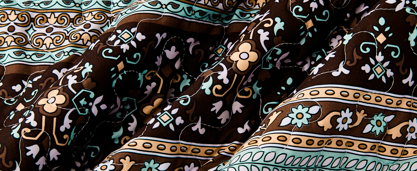 Покривало WONGS BEDDING 220x240 см Boho, стьобане, мікрофібра, 3 предмети: покривало та 2 наволочки 50x70, для двоспального ліжка, коричневе, для спальні чи дивана