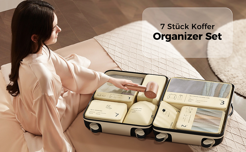 Органайзер для валізи Yomisee, набір 7 шт. - сумка-органайзер для подорожей, бежевий