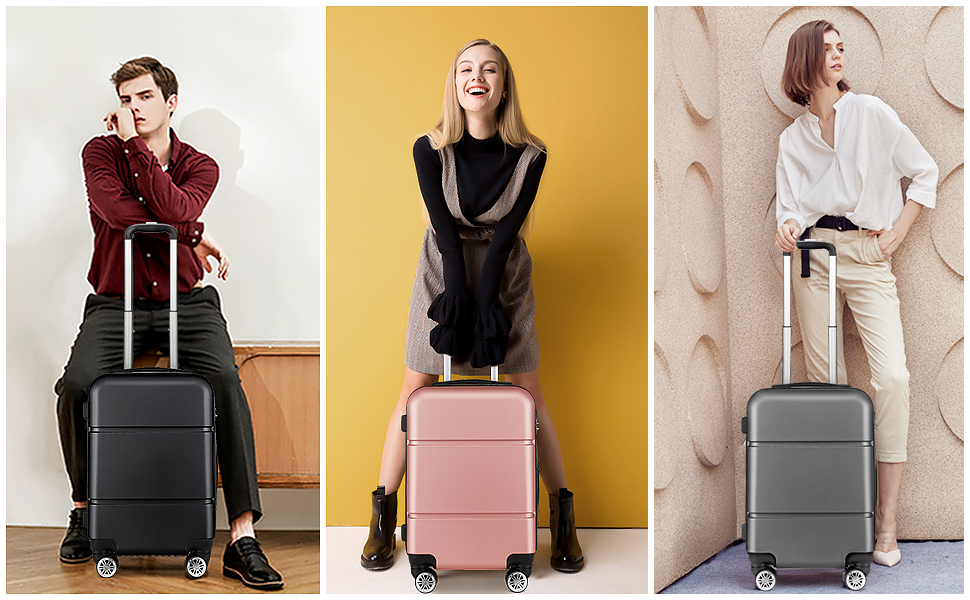 Валіза ручної поклажі KONO 55x38x22 см, 33 літри, сірий, ABS, з колесами