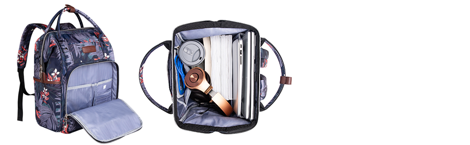 Рюкзак для ноутбука Vankean для жінок, 15.6-16.2 дюйми, з USB-портом, водонепроникний, для роботи/школи/подорожей, квітковий дизайн, темно-синій/червоний