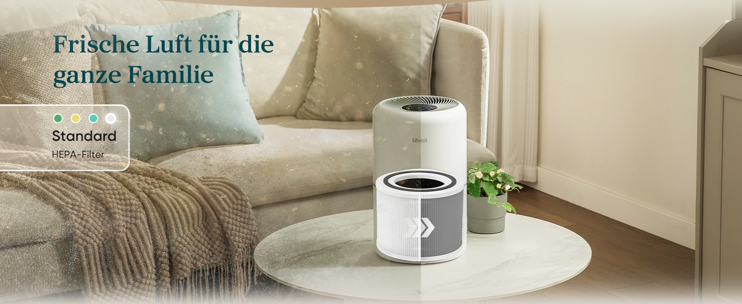 Повітряочисник LEVOIT з HEPA-фільтром: видаляє 99,97% цвілі, пилу, пилку, шерсті тварин. Індикатор якості повітря, автоматичний режим, CADR 240 м³/год для кімнат до 50 м², 22 дБ (нічний режим), таймер, білий