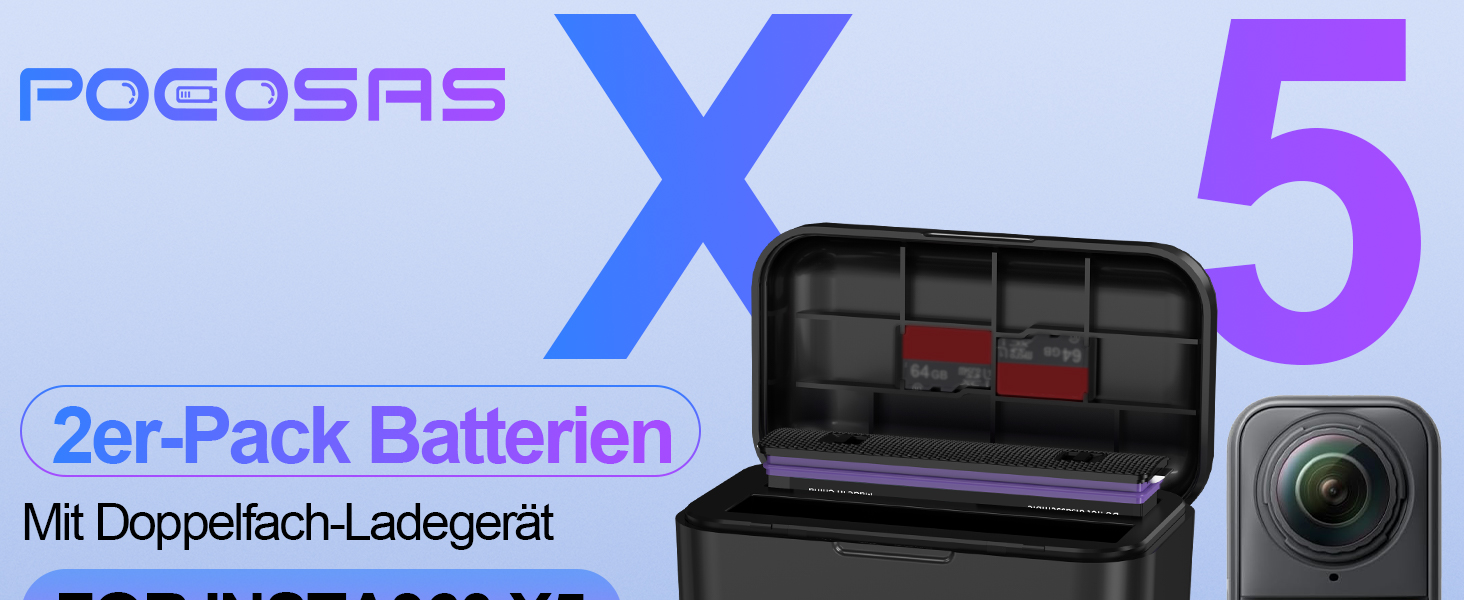 Акумулятор Insta360 X5, 2 шт., 2850mAh, з зарядним пристроєм Type-C, сумісний з Insta360 X5