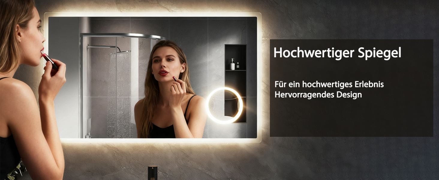 Дзеркало для ванної кімнати SVNR з підсвічуванням 40x60 см, LED, алюмінієва рама, захисне скло, IP44, 3 кольори світла, антизапар, годинник, 5x лупа, розетка для гоління