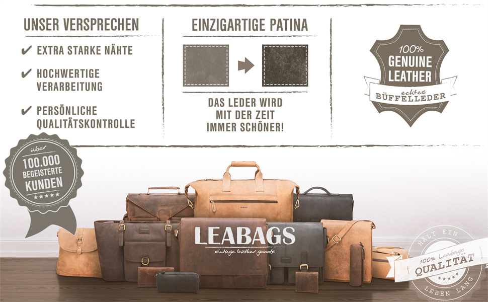 Чоловіча сумка через плече LEABAGS з натуральної шкіри - месенджер, кросбоді, робоча сумка (Nature Schwarz)