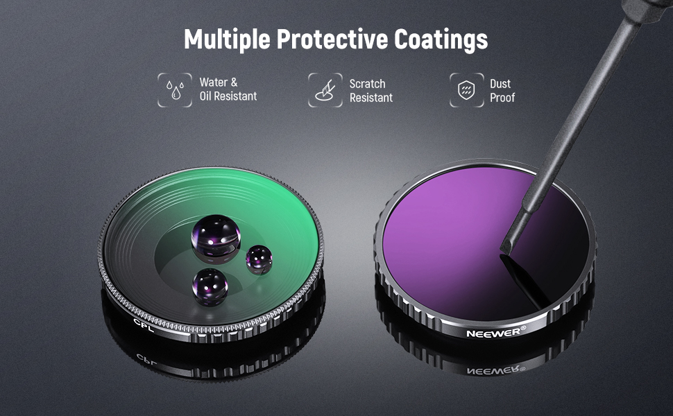 Набір фільтрів NEEWER CPL та ND для DJI Osmo Action 4/Action 5 Pro (4 шт.): CPL, ND8, ND16, ND32. Сумісний з DJI Osmo Action 4/Action 5 Pro. Фільтри для екшн-камери, з багатошаровим покриттям.