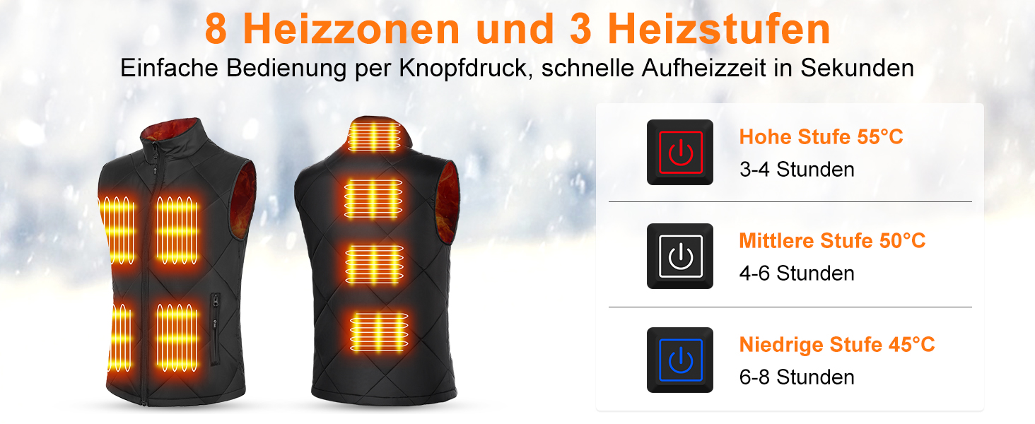 Електрична гріюча жилетка Fernida для чоловіків та жінок, 8 зон нагріву, 3 температурні режими, з Powerbank, для зимових активів на відкритому повітрі, чорна, розмір S