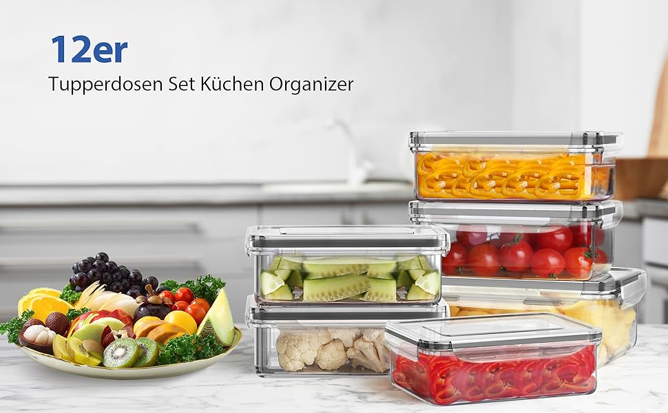 Набір контейнерів для зберігання їжі 12 шт. з кришкою, BPA-Free, для кухні, холодильника, Meal Prep