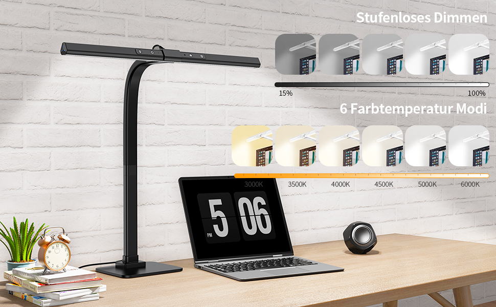 LED лампа для столу KableRika: регульоване освітлення, захист очей, 6 кольорів, для офісу та дому