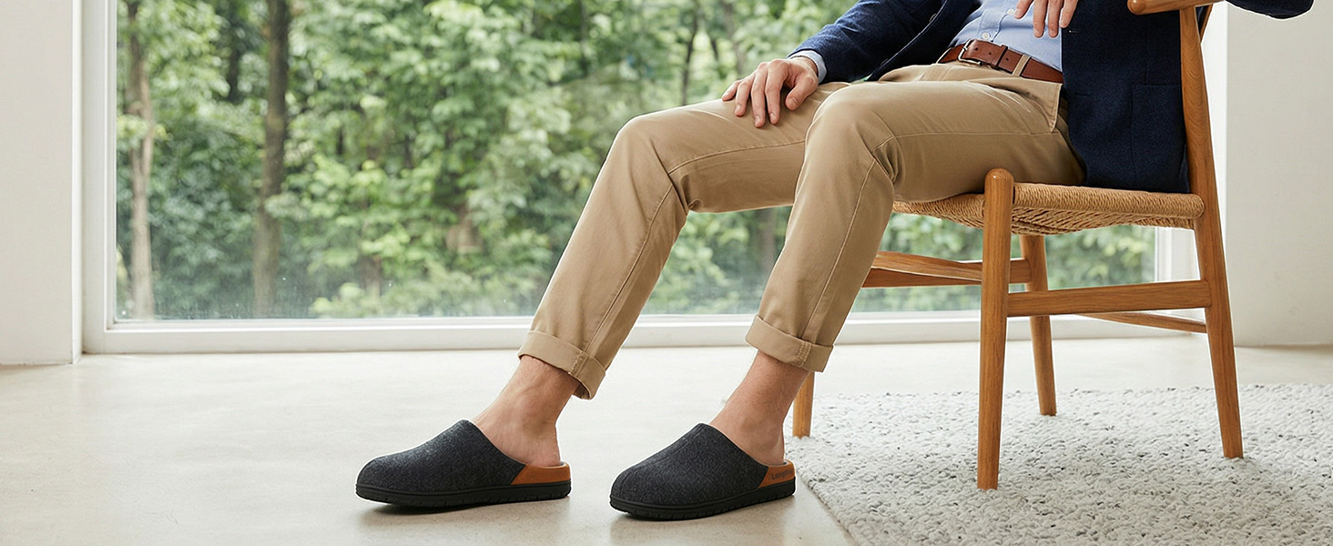 Чоловічі в'язані домашні капці LongBay з піною Memory Foam, дихаючі, для дому та вулиці, розмір 44 EU, чорні
