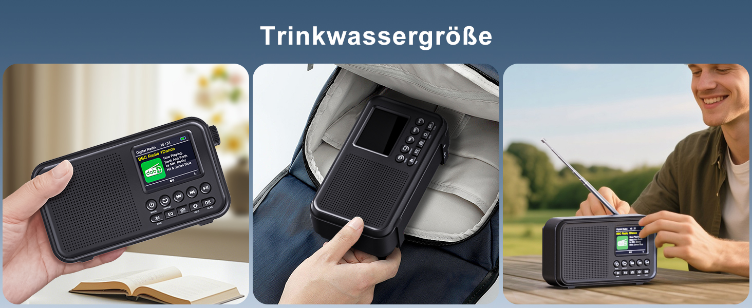 Портативне DAB/DAB+ радіо з Bluetooth 5.0, FM, акумулятором 3000mAh, дисплеєм 2.4