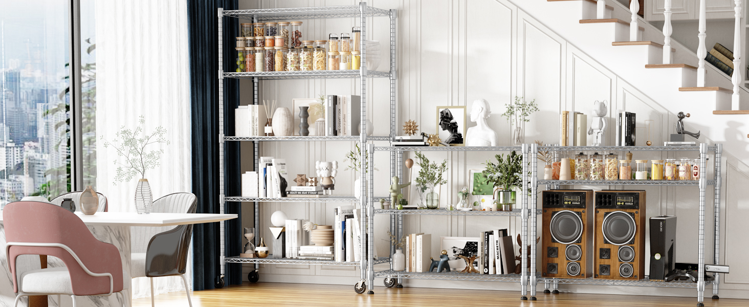 Himimi 5-Tier Rolling Wire Shelving Unit with Adjustable Height and Leveling Feet