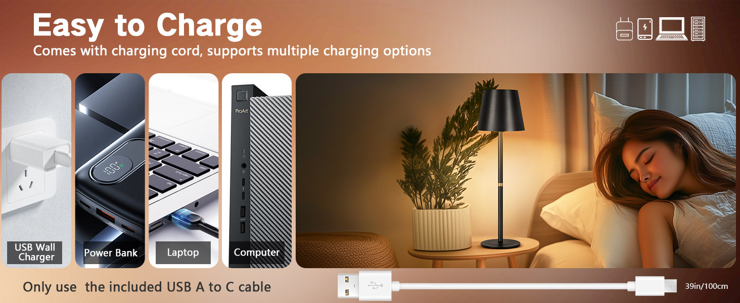 OUTON LED Настільна лампа 2 шт. Бездротова з зарядкою, сенсорне керування, 3 режими, IP54, 30 годин роботи, для дому та відпочинку, чорна