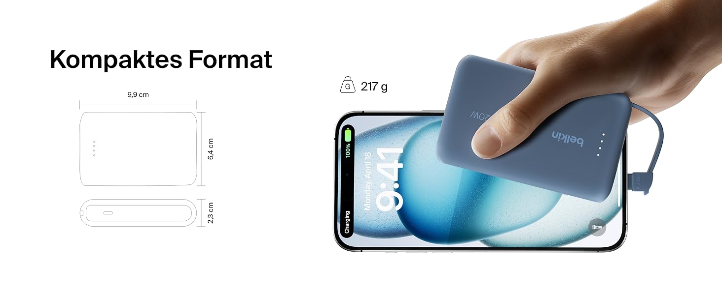 Повербанк Belkin BoostCharge 10000mAh з вбудованим кабелем USB-C, 20W, LED-індикатором, синій