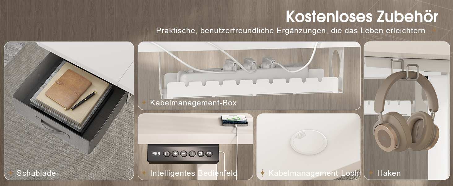 Регульований стіл Devoko 160x80 см з ящиками, USB-порт, органайзер для кабелів, стіл для стоячи роботи з пам'яттю