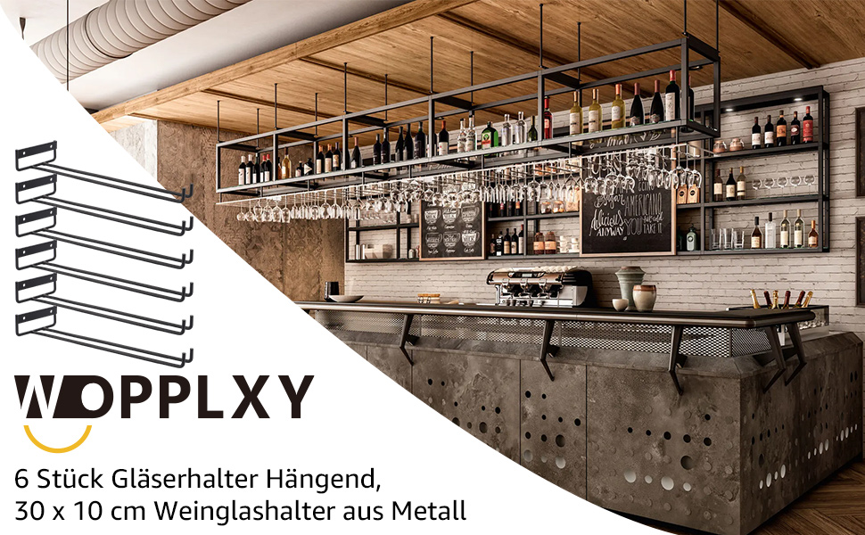 Тримачі для келихів WOPPLXY (6 шт.) - чорні, металеві, 30 см, для ресторану, бару, кухні