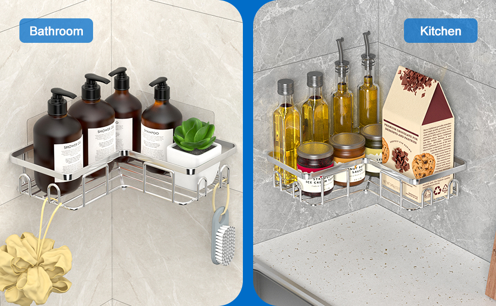 Набір з 3 кутових полиць для душу без свердління, вологостійкий та антикорозійний, органайзер для ванної кімнати, тримач для шампуню та гелю для душу (чорний та срібний)