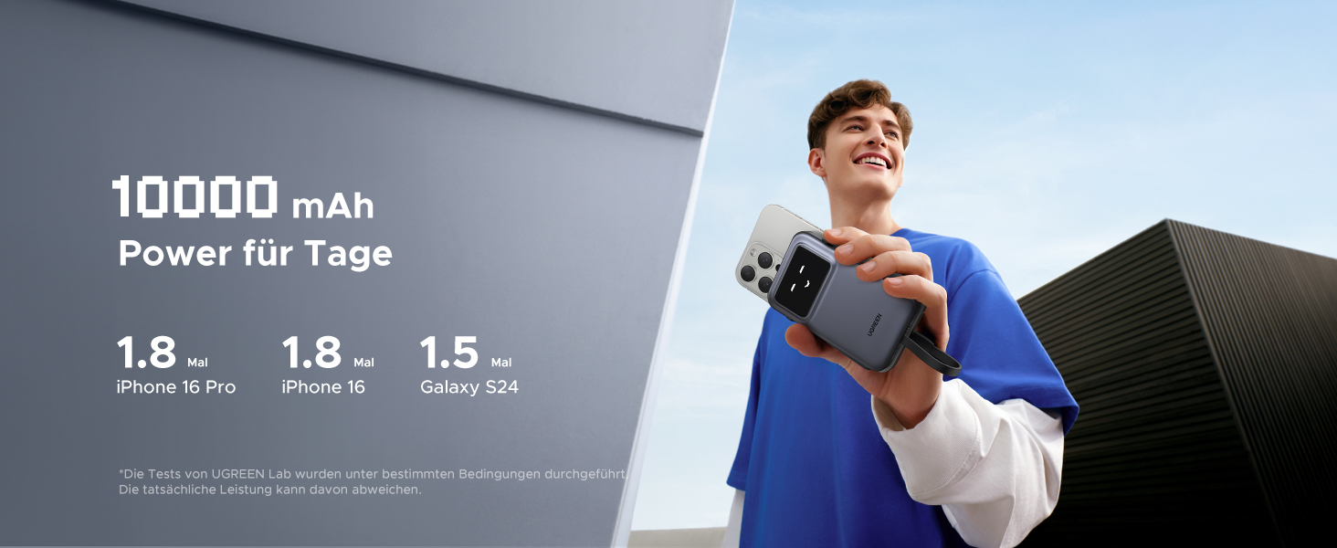 Power Bank UGREEN UNO 10000mAh з USB-C кабелем, 30W, 1 USB-C та 1 USB-A. Сумісний з iPhone 12-16, Galaxy S24 Ultra