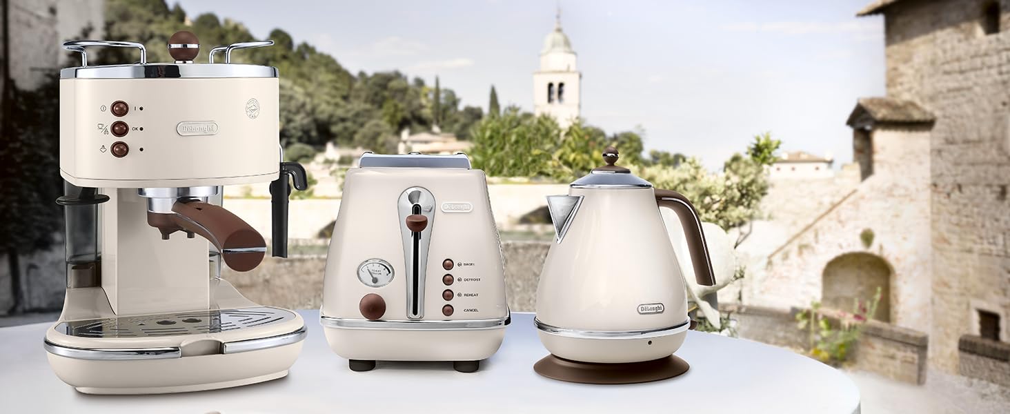 Кавомашина еспресо De'Longhi Icona Vintage ECOV 311.BG – ретро дизайн, ручний капучинатор, для кави та ESE Pads, об'єм 1,4 л, бежевий колір