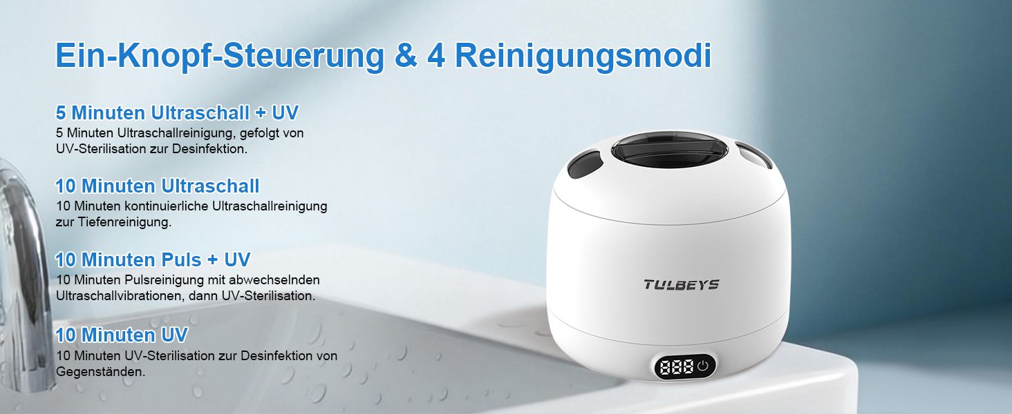 Ультразвуковий очищувач 45000 Гц з УФ-дезінфекцією 220 мл для зубних протезів, брекетів, ювелірних виробів - білий