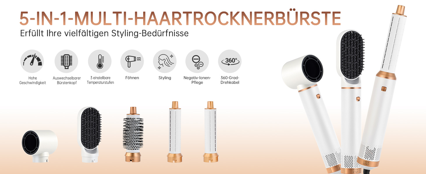 Набір для укладки волосся 6 в 1: мультистайлер, авто-локони, фен-щітка, об'єм, випрямлення, сушка (білий)