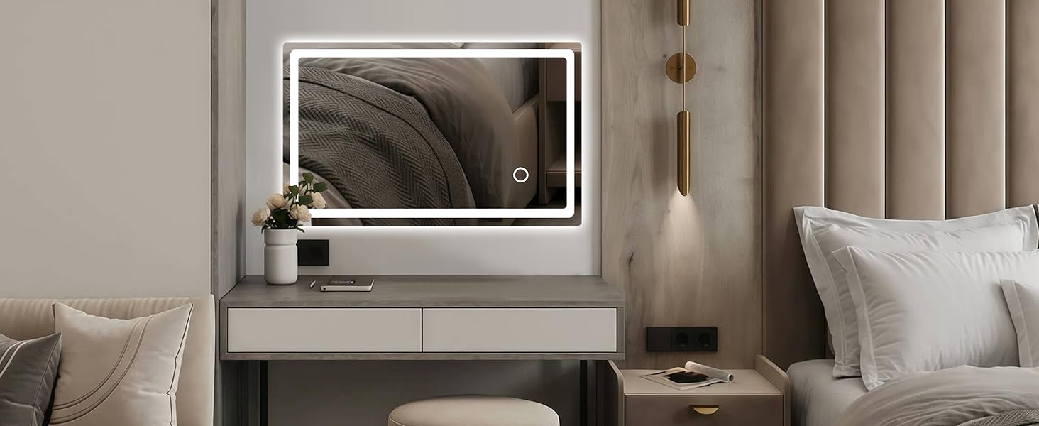 Дзеркало для ванної кімнати з підсвічуванням 40x60 см LED, з вимикачем, холодне біле світло 6000K