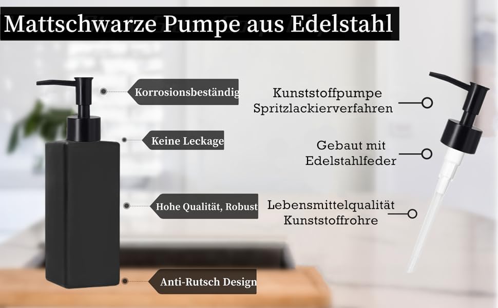 Чорний диспенсер для мила, скло Bibilan, матовий, для кухні, ванної, миття посуду, шампуню, квадратний