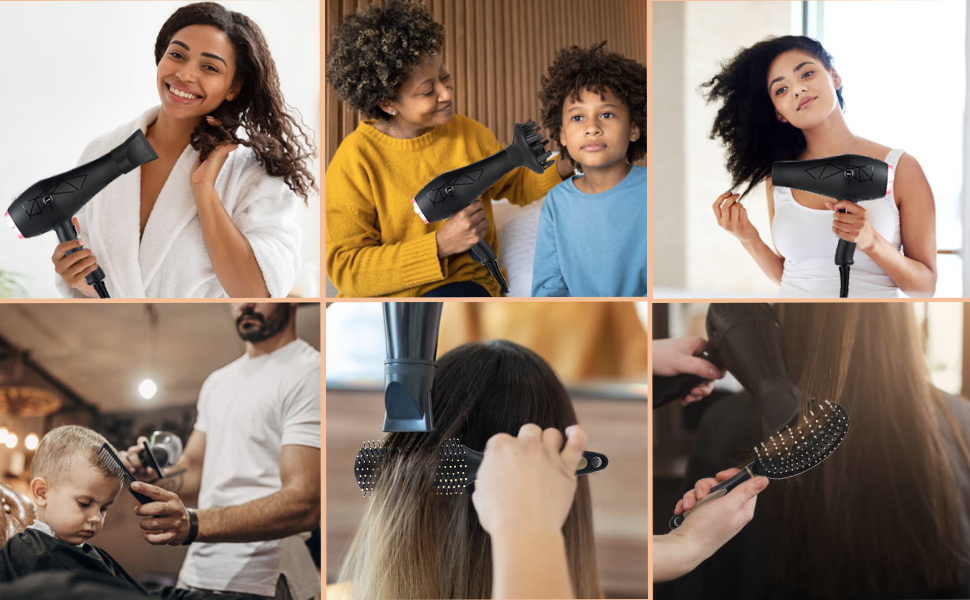 Фен Jolichic з іонізацією, 2400W, AC мотор, з насадкою-дифузором, 2 концентратори, 4 гребені для укладки, 3 режими нагріву, 2 швидкості, кнопка охолодження