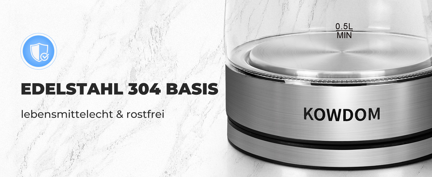 Електричний чайник Kowdom 1.8L з боросилікатного скла, BPA-free, 2200W, швидкий нагрів, автовимкнення та захист від сухого кипіння, чорний