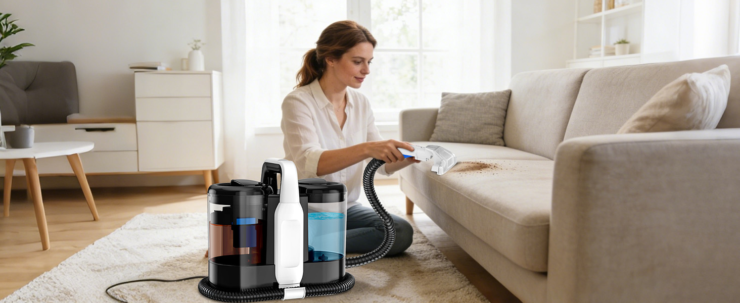 Пристрій для чищення м'яких меблів та килимів, 600W, 17kPa, миючий пилосос, з миючим засобом, компактний, для килимів, диванів, автомобільних сидінь та соф